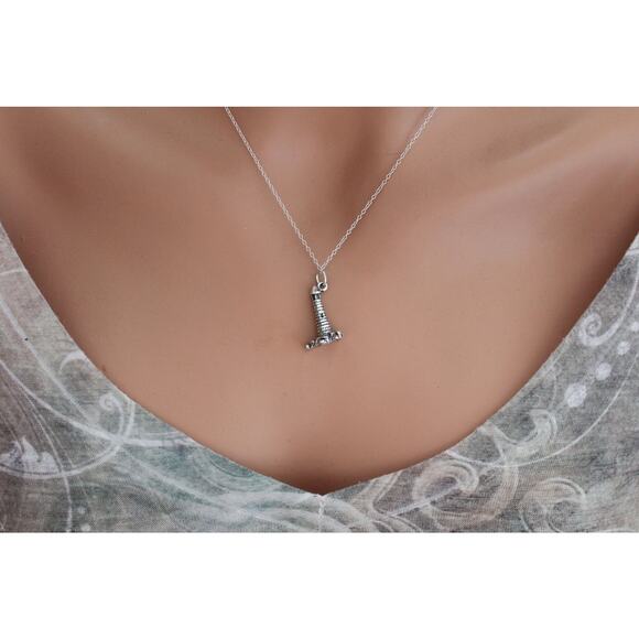 Sterling Silver Oxidized Lighthouse Charm Necklace - Picture 4 of 7